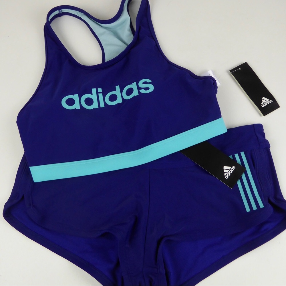 Adidas Racerback Swim Top w Cups & Shorts Set NWT